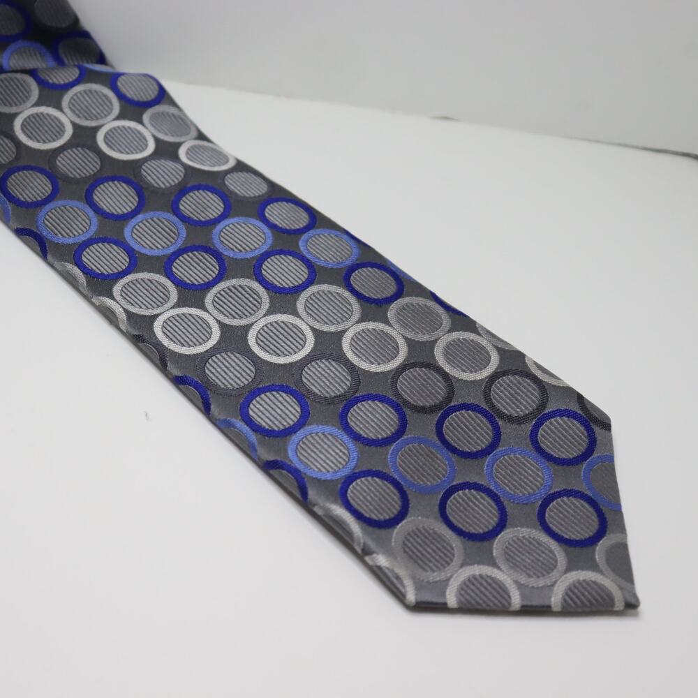 Michael Kors Gray Blue Geometric‎ Silk Necktie Modern Classic 3.5” Wide